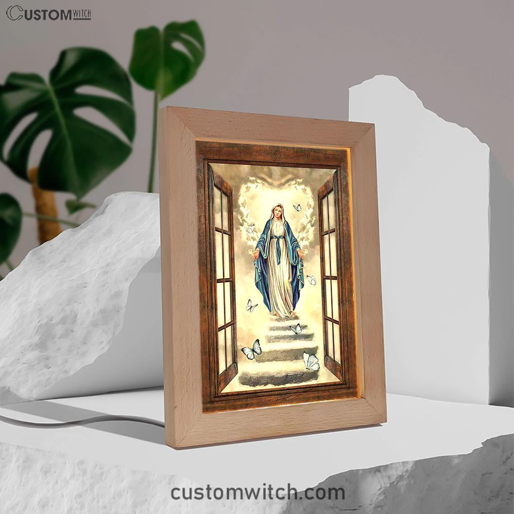 Maria Blue Butterfly Vintage Window The Way To Heaven Frame Lamp Print - Inspirational Frame Lamp Art - Christian Art Home Decor