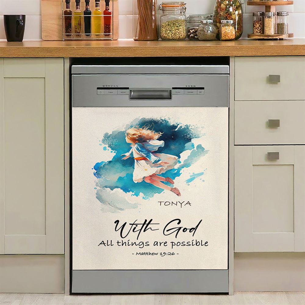 Matthew 196 With God All Things Are Possible Personalized Dishwasher Cover, Religious Dishwasher Wrap, Bible Kitchen Decoration