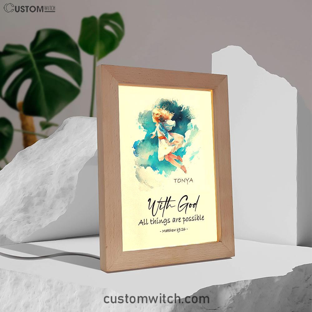 Matthew 196 With God All Things Are Possible Personalized Frame Lamp Art - Religious Gifts Night Light - Bible Frame Lamp Art