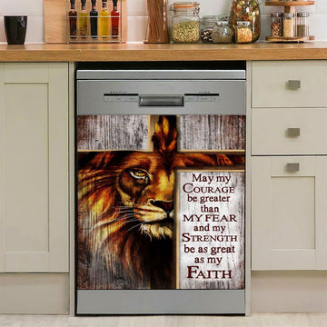 May My Courage Be Greater Than My Fear Lion Of Judah Dishwasher Cover, Christian Dishwasher Wrap, Religious Kitchen Decoration