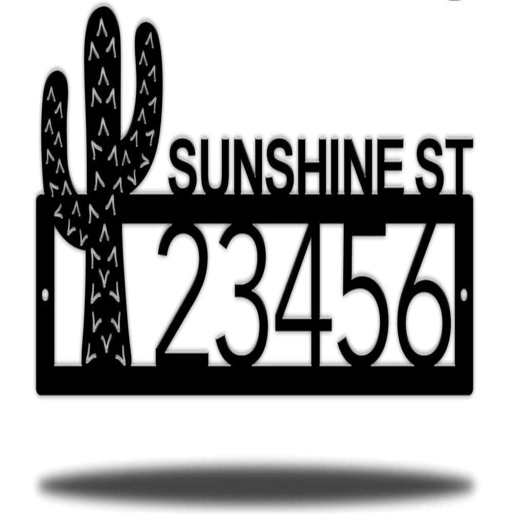 Metal Address Sign, Artsy Cactus Address Plaque Cut Metal Sign Metal Wall Art Metal House Sign
