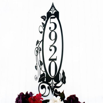 Metal Address Sign, Custom Outdoor House, Number Metal Sign With Oak Leaves, Digit Black Address Plaque Outdoor Sign Metal Wall Art