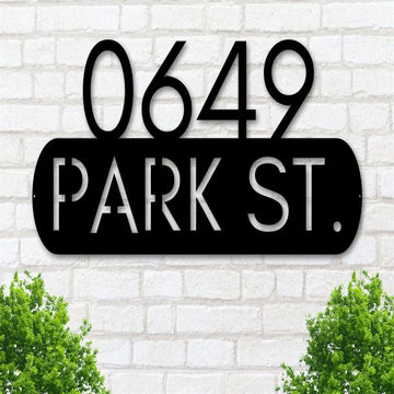 Metal Address Sign, Custom Outdoor House Number Metal Signs With Oak Leaves, Digit Black Address Plaque, Outdoor Sign