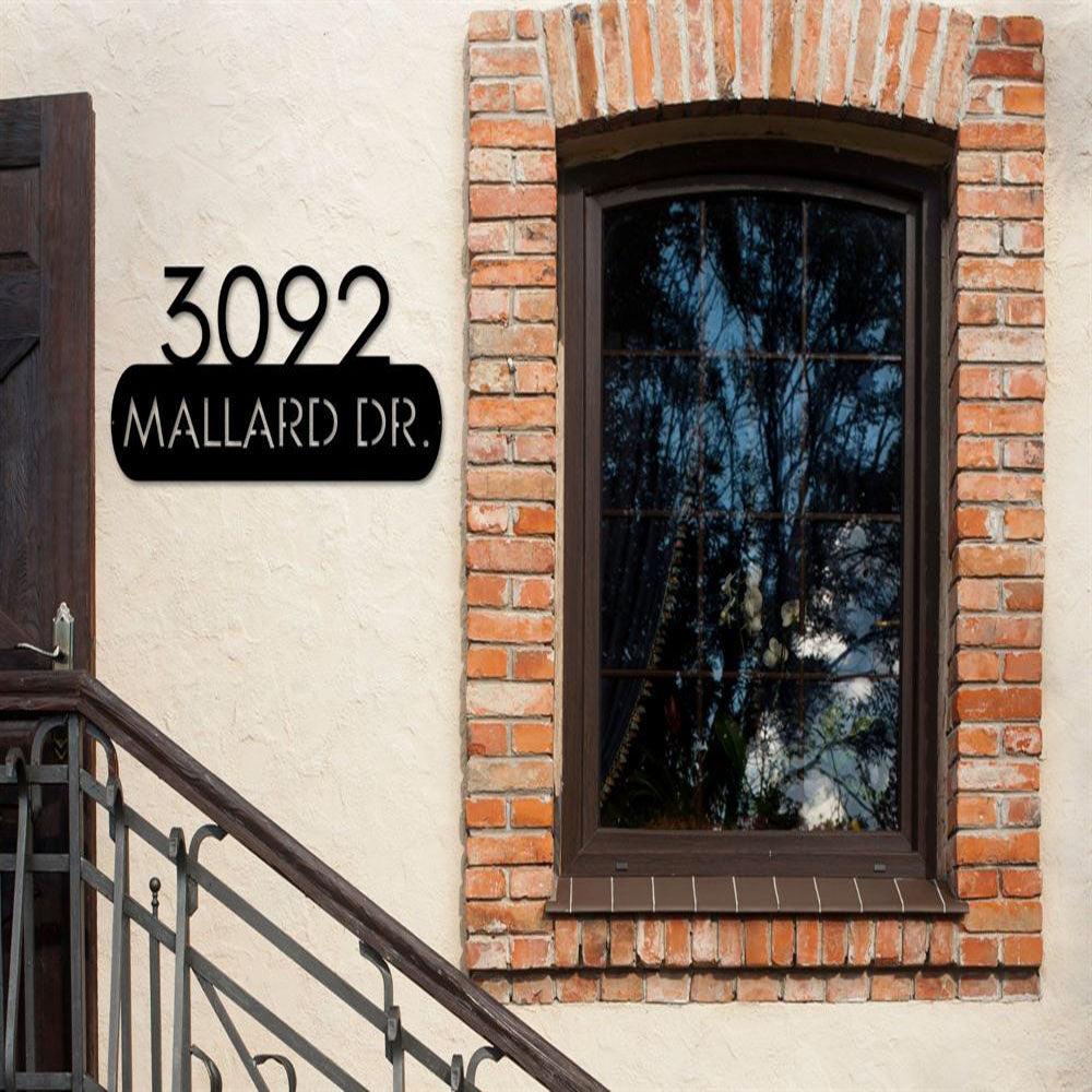 Metal Address Sign, Custom Outdoor House Number Metal Signs With Oak Leaves, Digit Black Address Plaque, Outdoor Sign