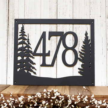 Metal Address Sign, Custom Pine Trees House Number Metal Sign, Digit Black Pine Tree Address Plaque Outdoor Sign House Number