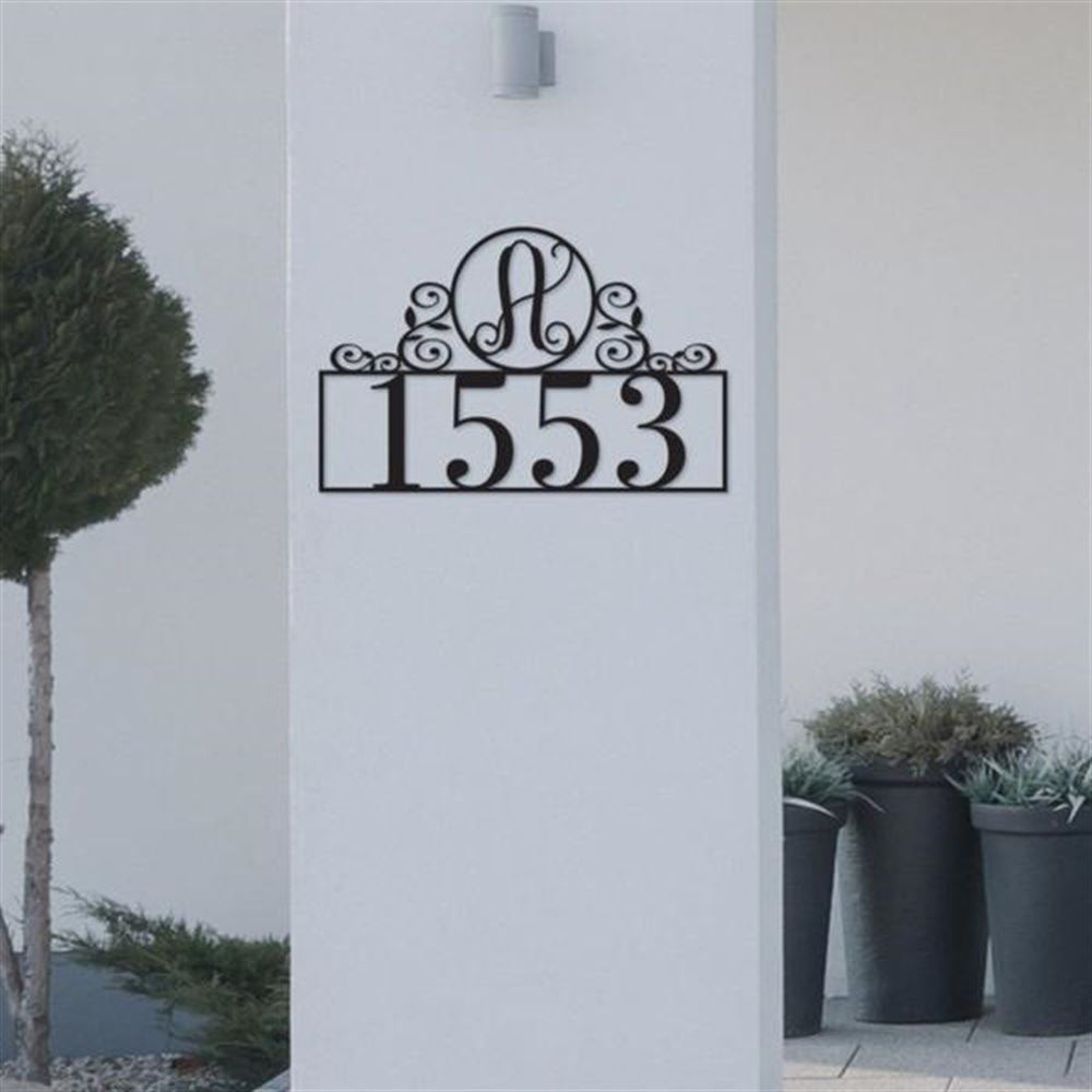 Metal Address Sign, Metal Flourish Address Sign Cut Metal Sign Metal Wall Art Metal House Sign