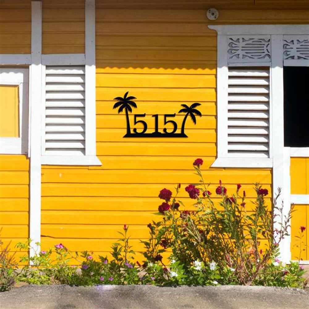Metal Address Sign, Metal Palm Trees Address Sign Cut Metal Sign Metal Wall Art Metal House Sign