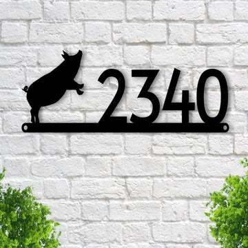 Metal Address Sign, Pig Themed Custom Address Steel Yard Sign Pig Address Sign Pig House Number Plaque Custom Metal Sign Address Plaque