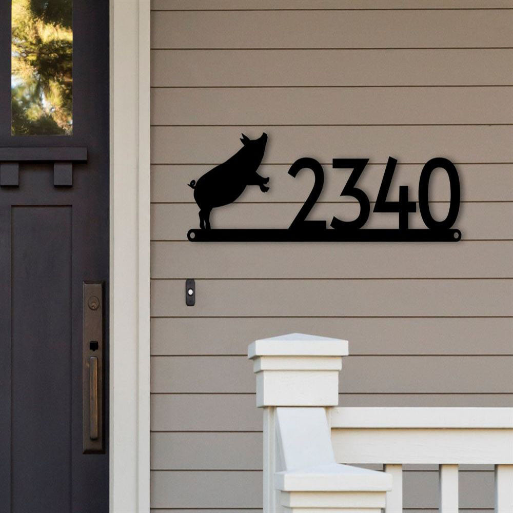 Metal Address Sign, Pig Themed Custom Address Steel Yard Sign Pig Address Sign Pig House Number Plaque Custom Metal Sign Address Plaque