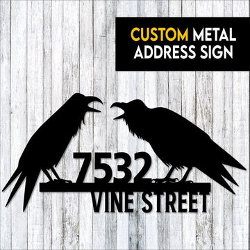 Metal Address Sign, Raven Crow Metal Address Sign, Custom Address Sign, Crow Lover Gift