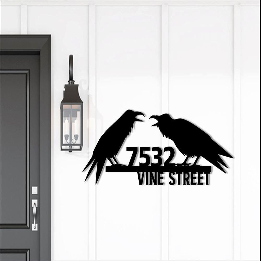 Metal Address Sign, Raven Crow Metal Address Sign, Custom Address Sign, Crow Lover Gift