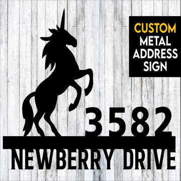 Metal Address Sign, Unicorn Metal Address Sign, Custom Address Sign Cut Metal Sign Wall Metal Art