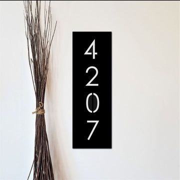 Metal Address Sign, Vertical Address Plaque With Oak Leaves Metal House Numbers Outdoor Metal Wall Art Laser Cut Metal Digit Matte Black