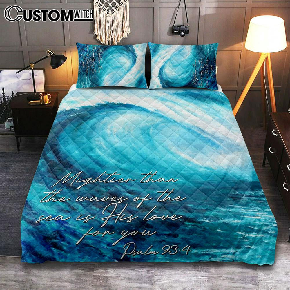 Mightier Than The Waves Of The Sea Quilt Bedding Set Bedroom - Christian Quilt Bedding Set Prints - Religious Cover Twin Bedding Decor
