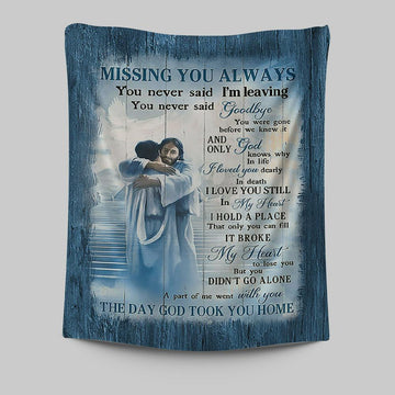 Missing You Always Tapestry - Jesus Christ Hugging Man In Heaven Tapestry - Christian Wall Art - Religious Home Decor