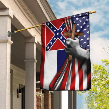 Mississippi Christian Cross House Flags, Christian Flag, Scripture Flag, Garden Banner