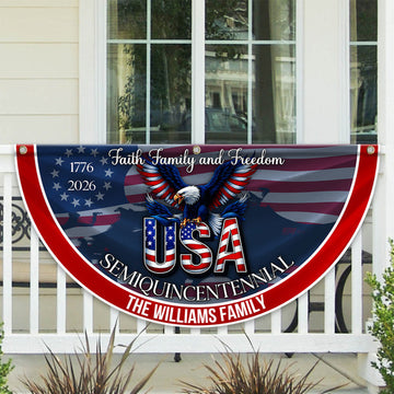 Custom Family Name Faith, Family & Freedom America 250 Years Patriotic Non-pleated Fan Flag