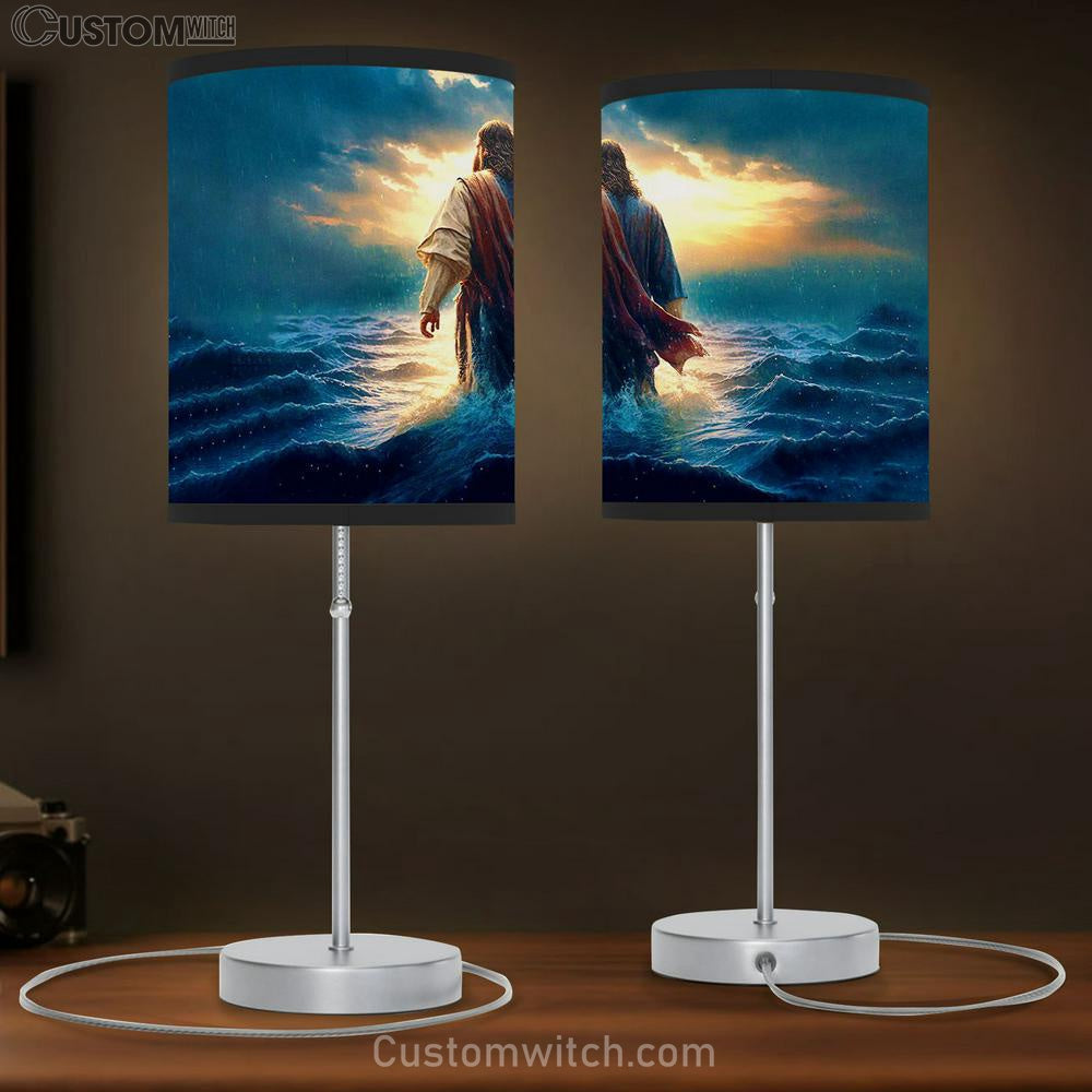 Modern Jesus Walking On Water Art Table Lamp - Jesus Christ Picture - Christian Home Decor