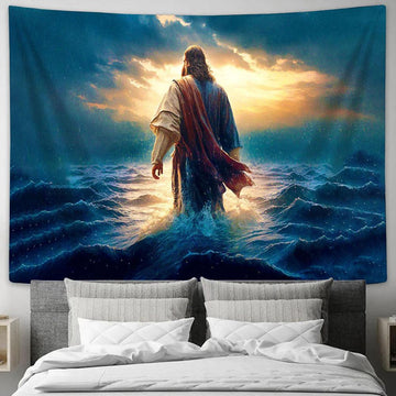 Modern Jesus Walking On Water Art Tapestry - Jesus Christ Picture - Christian Home Decor