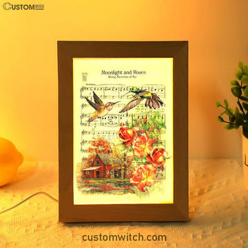 Moonlight And Roses Music Sheet Big Hummingbird Orange Rose Frame Lamp Art - Christian Night Light