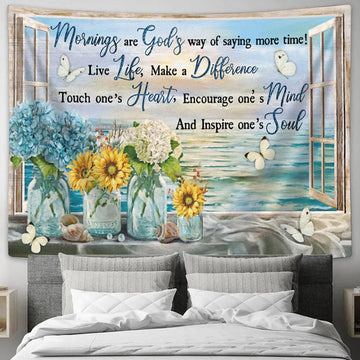 Mornings Are God&#39;s Way Of Saying More Time Beach Flower Butterfly Large Tapestry - Christian Tapestry Prints - Religious Tapestry Art