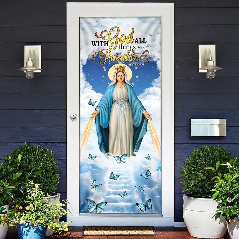 Mother Maria Door Cover With God All Things Are Possible, Christian Door Decor, Door Christian Church, Christian Door Plaques