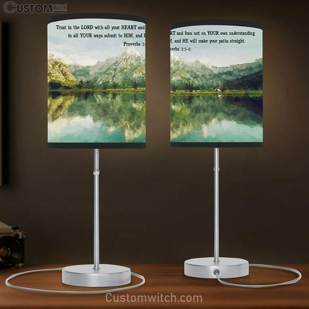 Mountain Lake - Proverbs 35-6 Trust In The Lord With All Your Heart - Christian Table Lamp Gift - Christian Bedroom Decor