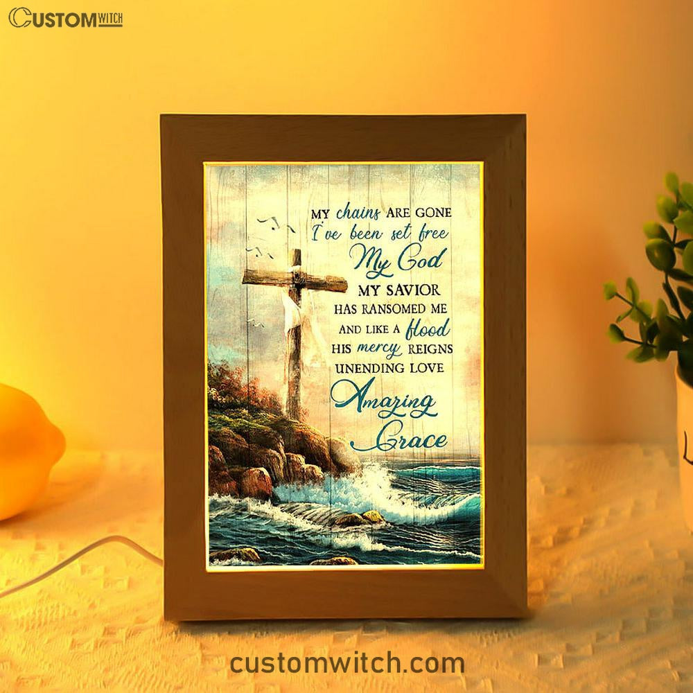 My Chains Are Gone God Cross Sea Frame Lamp Print - Inspirational Frame Lamp Art - Christian Art Home Decor