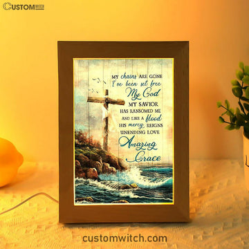 My Chains Are Gone God Cross Sea Frame Lamp Print - Inspirational Frame Lamp Art - Christian Art Home Decor