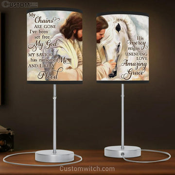 My Chains Are Gone I&#39;ve Been Set Free My God Table Lamp - Jesus And Horse Table Lamp Prints - Christian Lamp Gift - Religious Home Decor