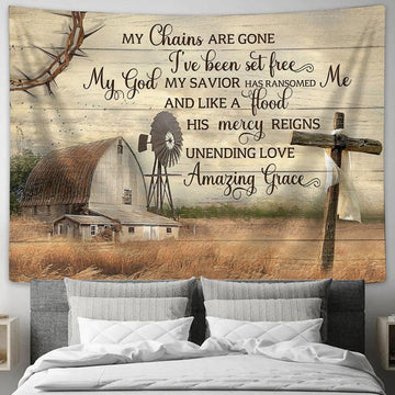 My Chains Are Gone I&#39;ve Been Set Free Tapestry Wall Art - Amazing Grace - Bible Verse Wall Art - Christian Home Decor