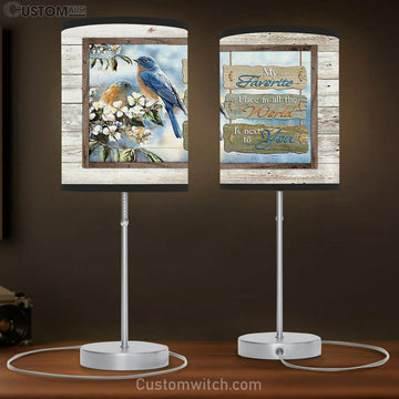 My Favorite Place In All The World Bluebird Jasmine Forest Table Lamp Art - Christian Lamp Gift Decor - Bible Verse Table Lamp