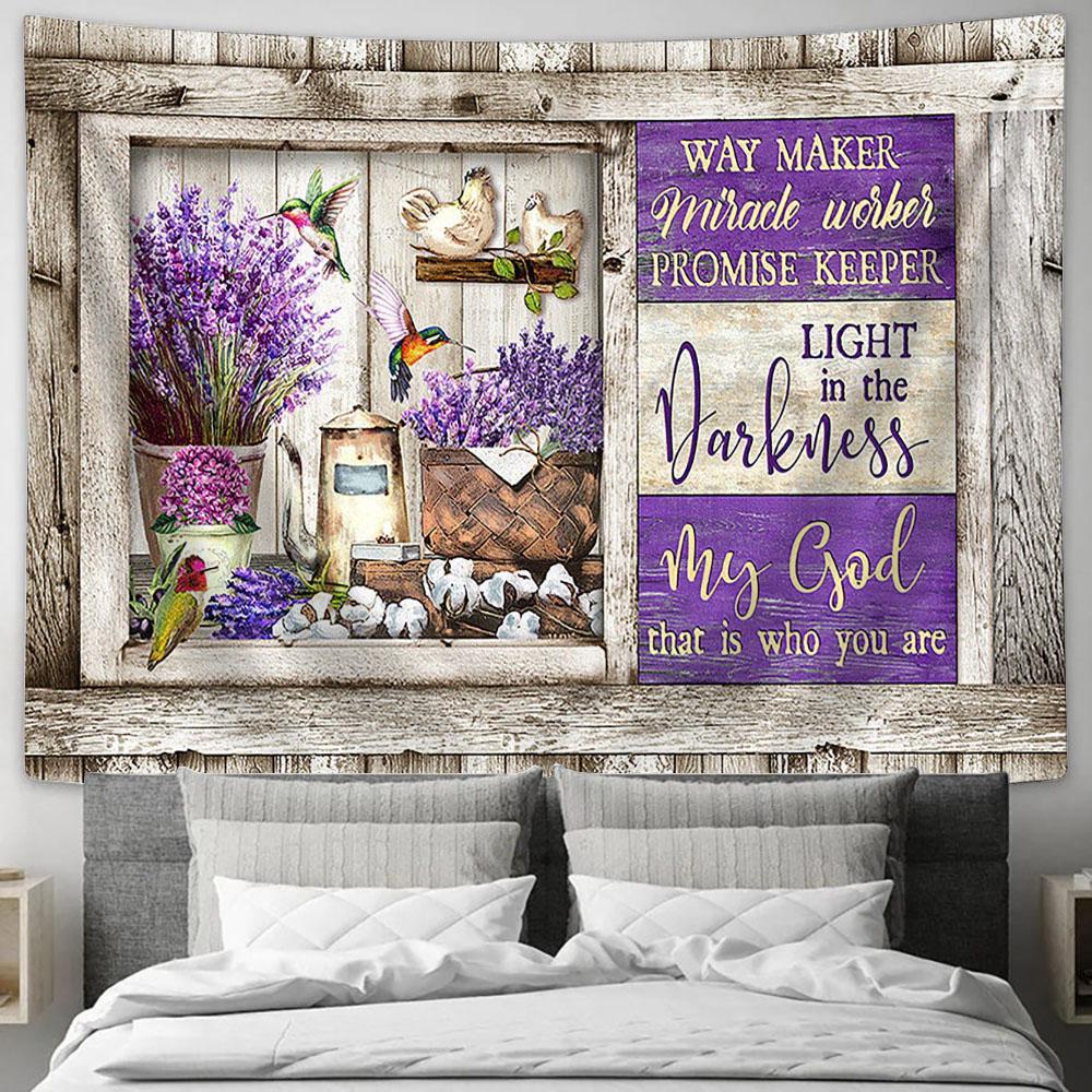 My God is the light in the darkness Dried lavender hummingbird Tapestry Wall Art - Bible Verse Tapestry - Religious Tapestry Wall Hanging