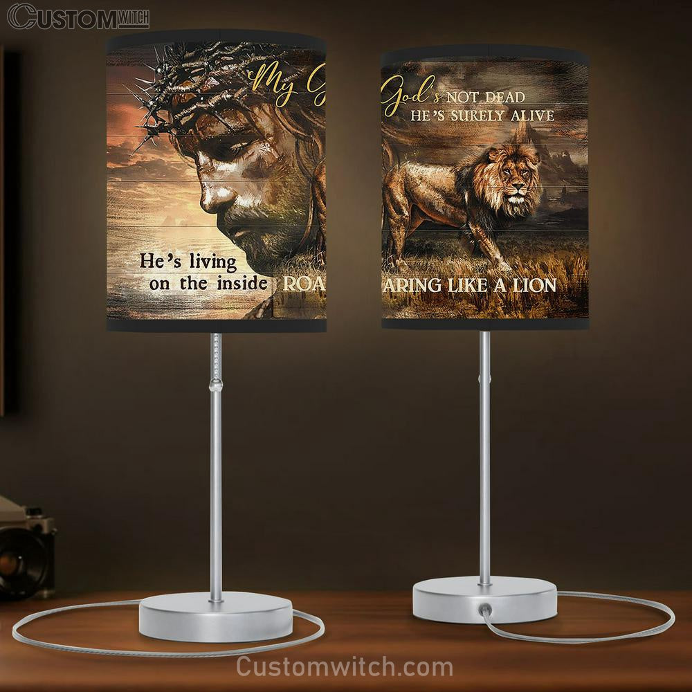 My God&#39;s Not Dead He&#39;s Surely Alive Table Lamp - Jesus Lion Of Judah Table Lamp Art - Christian Lamp Gift Decor - Bible Verse Table Lamp