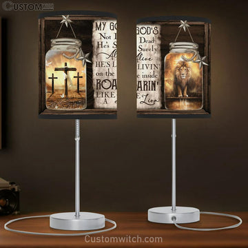 My God&#39;s Surely Alive Lion Cross Large Table Lamp - Christian Table Lamp Prints - Religious Table Lamp Art