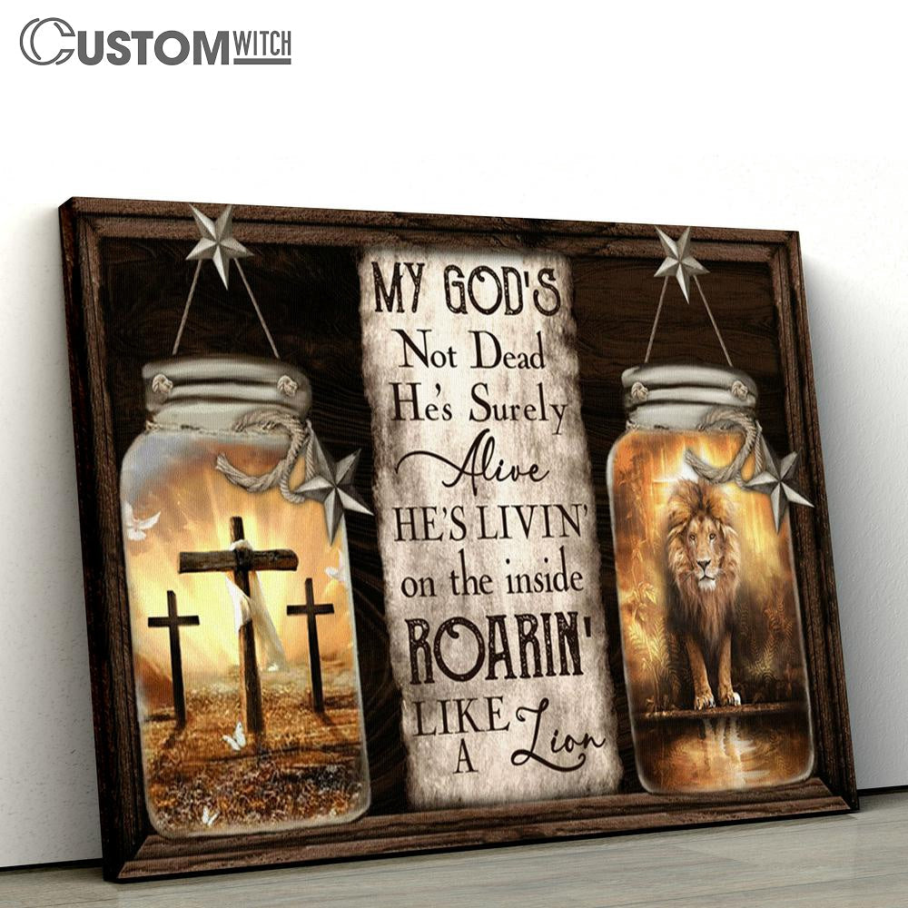 My God&#39;s Surely Alive Lion Cross Large Canvas - Christian Canvas Prints - Religious Canvas Art