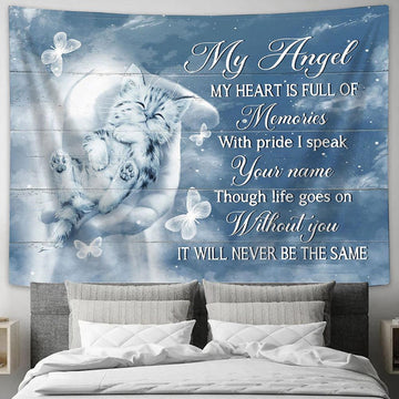My Heart Is Full Of Memories Tapestry - Baby Cat Jesus Take My Hand Tapestry Wall Art - Bible Verse Tapestry - Religious Tapestry Wall Hanging