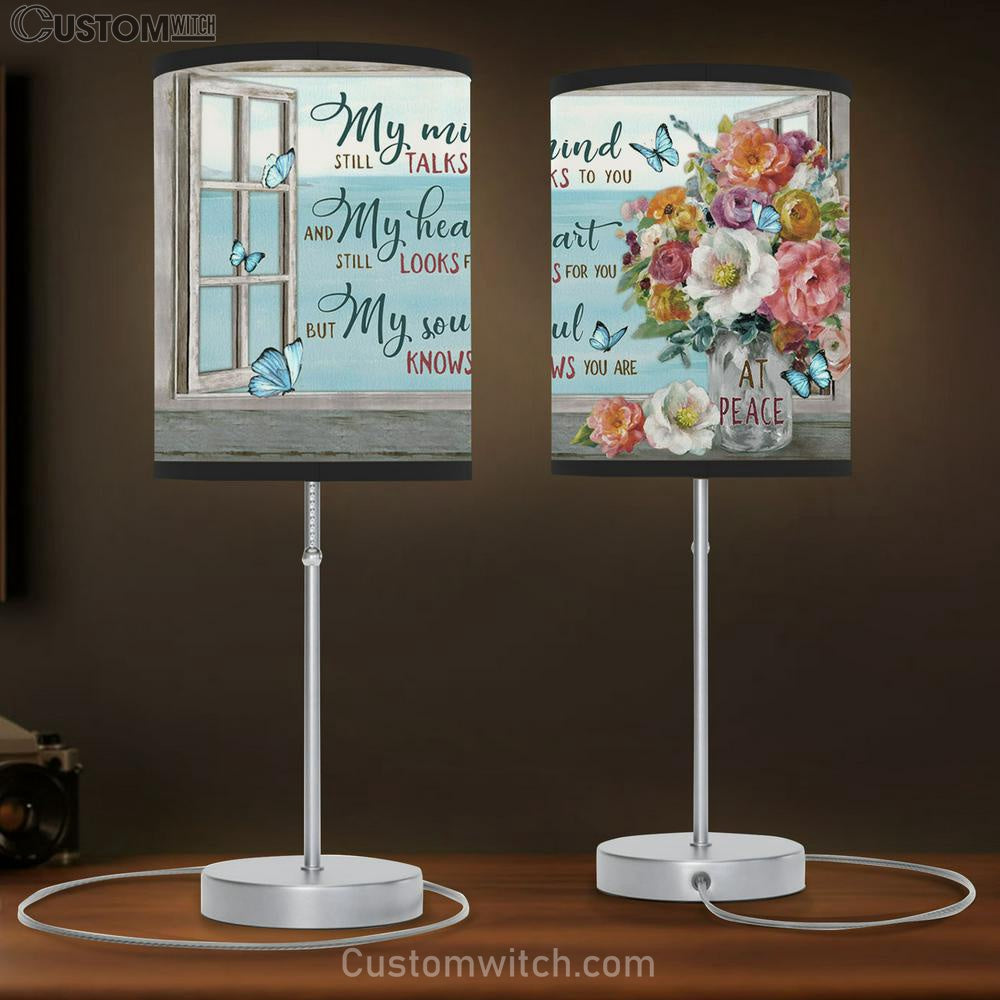 My Mind Still Talks To You Brilliant Flower Blue Butterfly Window Beach Large Table Lamp - Christian Table Lamp Prints - Religious Table Lamp Art