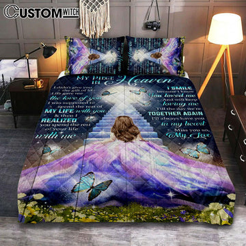 My Piece In Heaven Beautiful Girl Quilt Bedding Set Prints - Christian Cover Twin Bedding Decor - Bible Verse Quilt Bedding Set Art