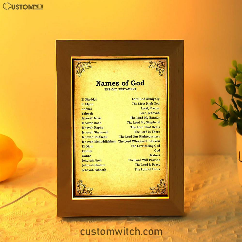 Names Of God Frame Lamp Art - The Old Testament - Christian Night Light Decor