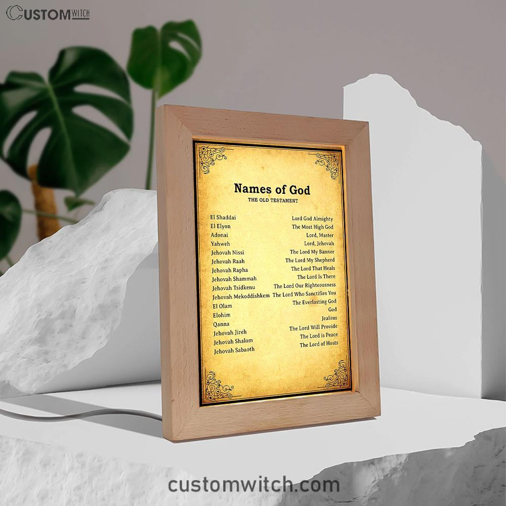 Names Of God Frame Lamp Art - The Old Testament - Christian Night Light Decor