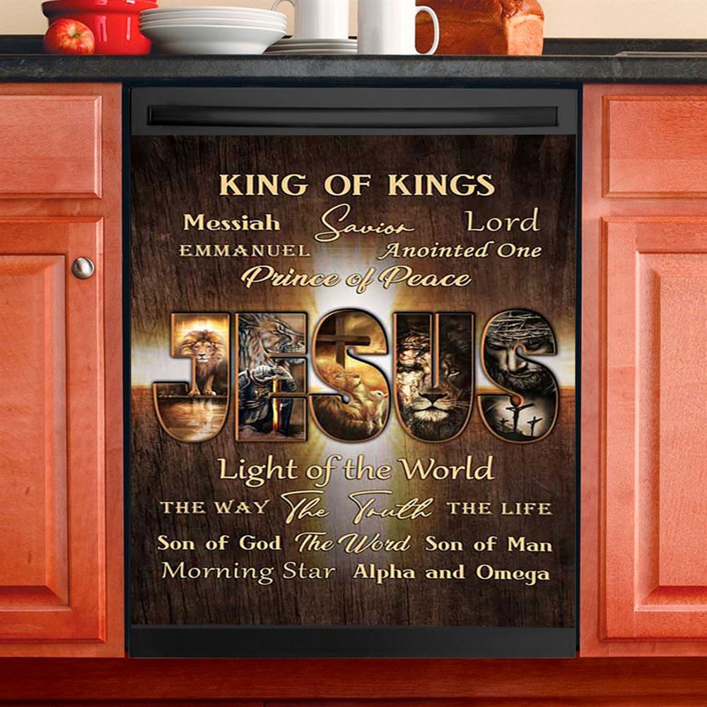 Names Of Jesus Warrior Of God Dishwasher Cover, Inspirational Dishwasher Wrap, Christian Kitchen Decoration