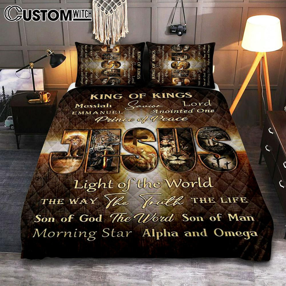 Names Of Jesus Warrior Of God Quilt Bedding Set Print - Inspirational Quilt Bedding Set Art - Christian Bedroom Home Decor