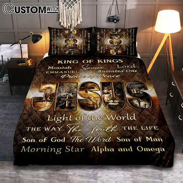 Names Of Jesus Warrior Of God Quilt Bedding Set Print - Inspirational Quilt Bedding Set Art - Christian Bedroom Home Decor