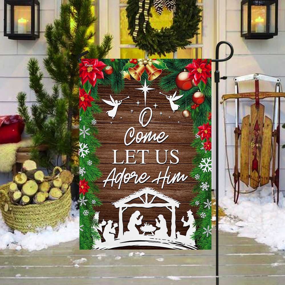 Nativity Of Jesus Holy Night Christmas Flag O Come Let us Adore Him Flag, Christian Christmas House Flag, Christmas Outdoor Decor Ideas