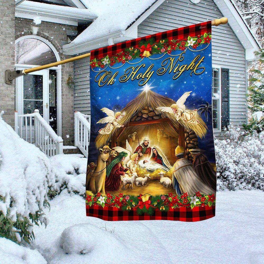 Nativity Of Jesus Oh Holy Night  Jesus Christmas Flag, Christian Christmas House Flag, Christmas Outdoor Decor Ideas