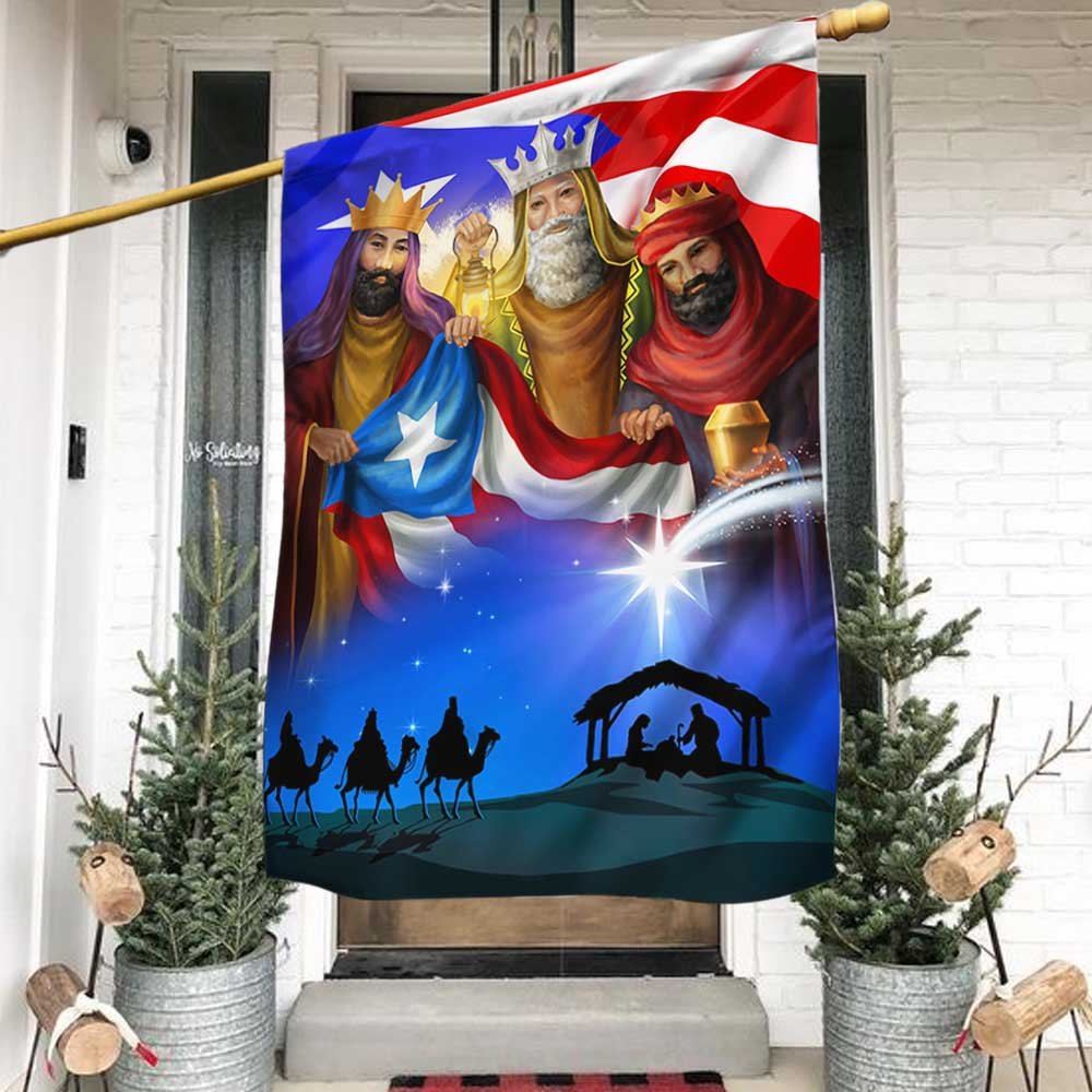 Nativity Of Jesus Three Kings Three Wise Men Puerto Rico Flag, Outdoor House Flags, Christian Flag, Scripture Flag, Garden Banner