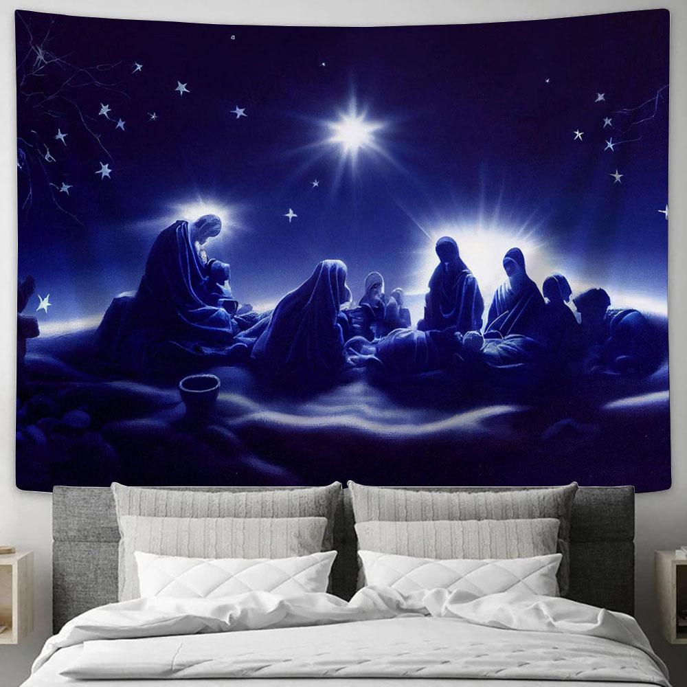 Nativity Scene Christian Christmas Tapestry Pictures - Faith Art - Christian Tapestry Wall Art Decor
