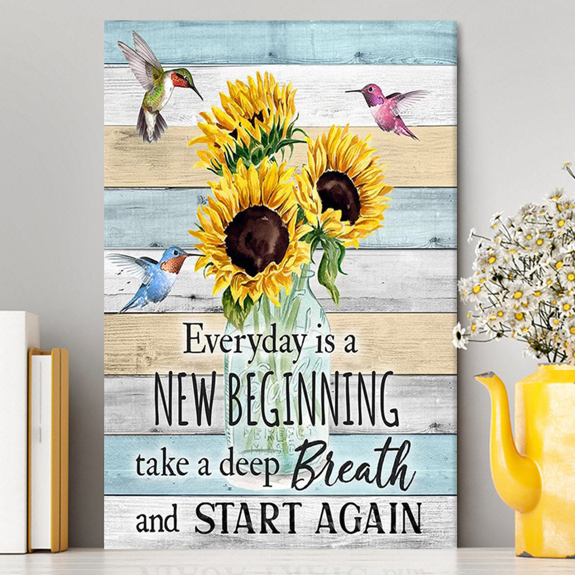 New Beginnings Hummingbirds Sunflowers Wall Art - Inspirational Wall Art &amp; Decor - Encouragement Gifts For Women Woman