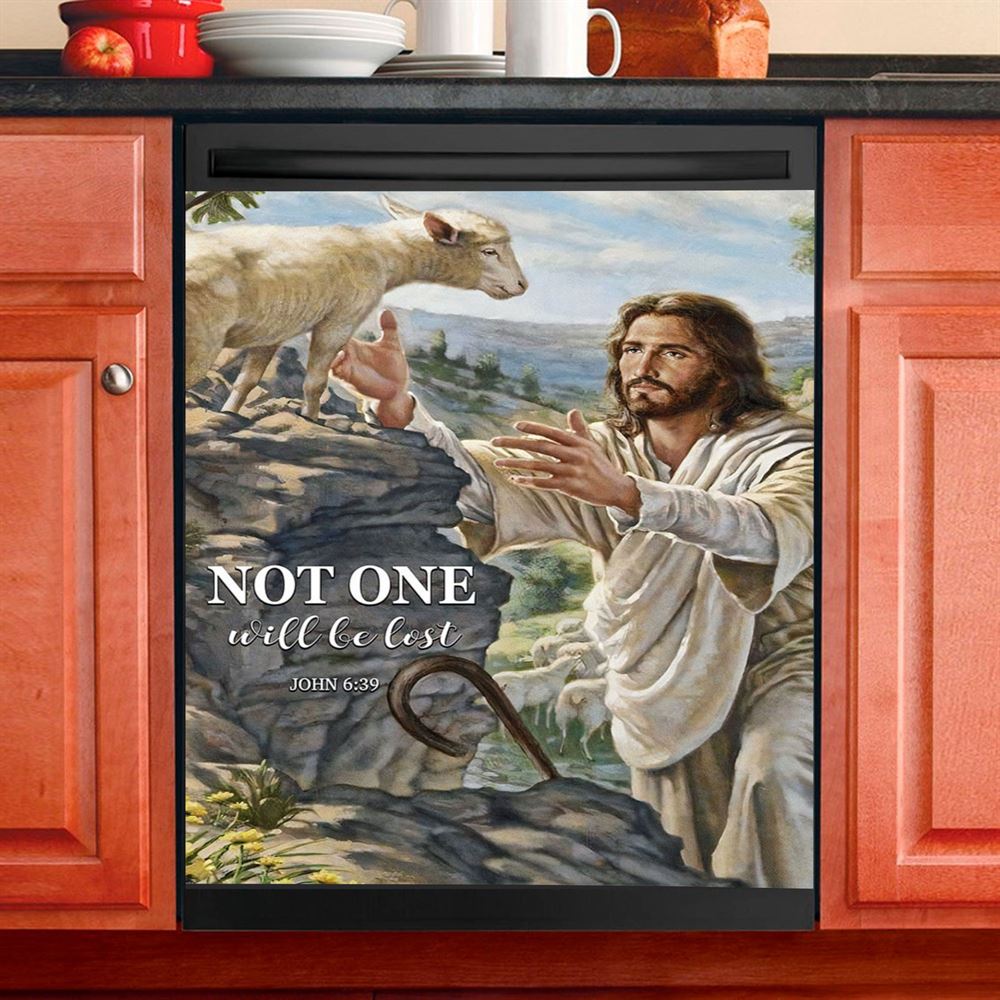 Not One Will Be Lost Jesus &amp; Lamb Dishwasher Cover, Jesus Dishwasher Wrap, Christian Kitchen Decoration